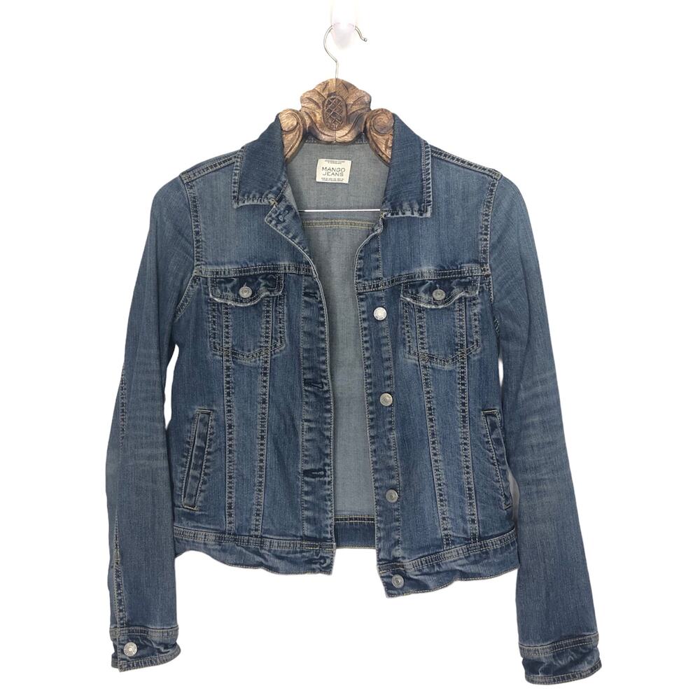 MNG Mango Jeans Jean Denim Jacket Double Breasted Pockets Medium Blue xs